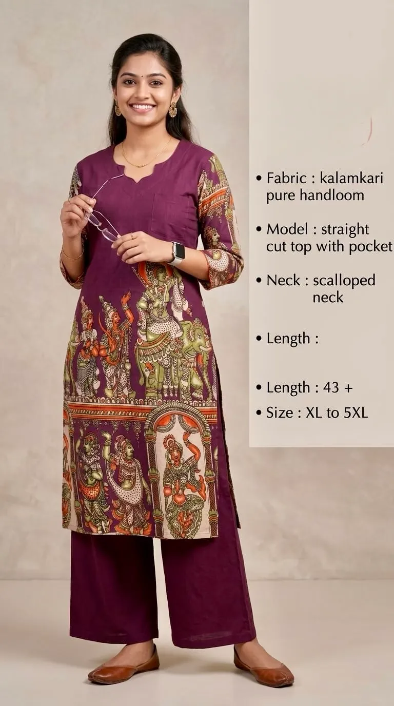 Kalamkari Pure Handloom Frock – Wine Deity Print - frocks saree at Sneha Collections Hyderabad