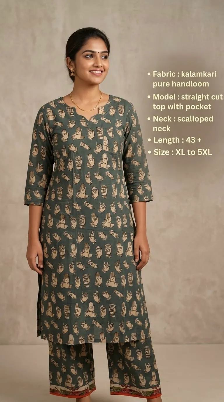 Kalamkari Pure Handloom Frock – Sage Hasta Print - frocks saree at Sneha Collections Hyderabad