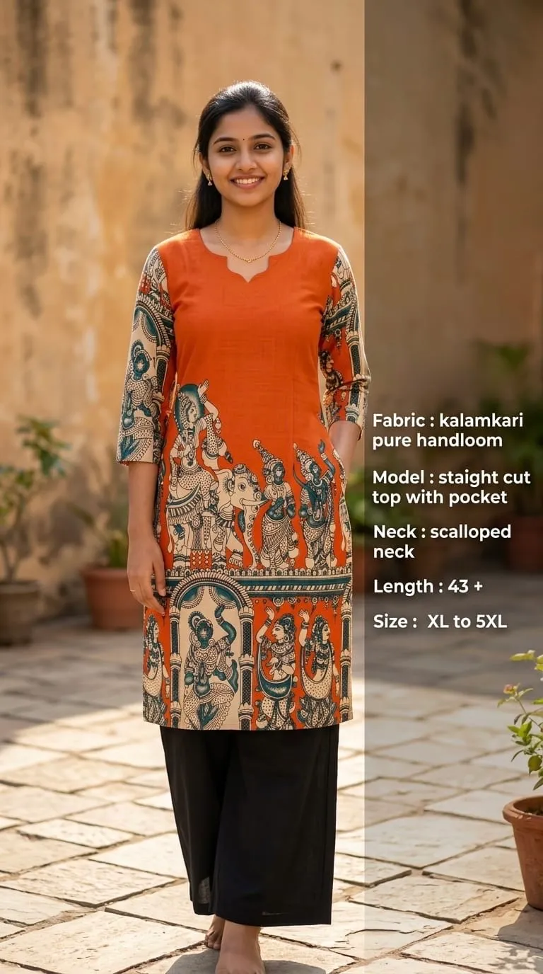 Kalamkari Pure Handloom Frock – Rust Deity Print - frocks saree at Sneha Collections Hyderabad