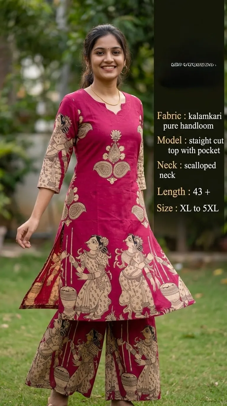 Kalamkari Pure Handloom Frock – Maroon Dancer Print - frocks saree at Sneha Collections Hyderabad